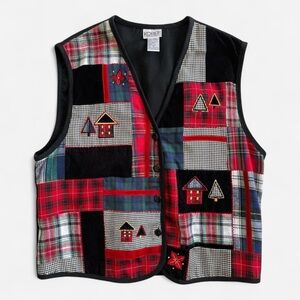 Vintage Koret Petites Patchwork Plaid Christmas Button Front Vest
